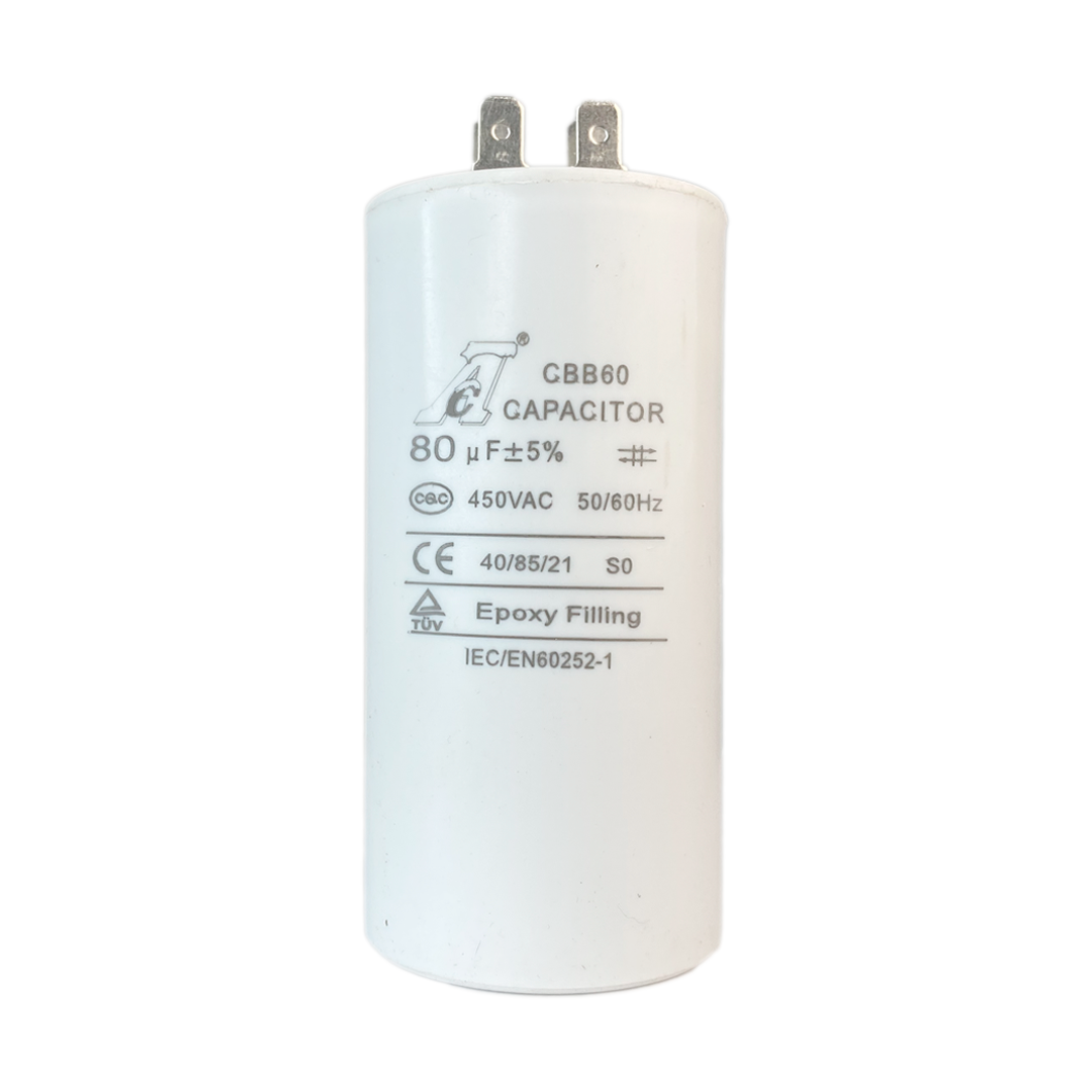Capacitor de marcha CBB60 440/450VAC plástico 80 UF